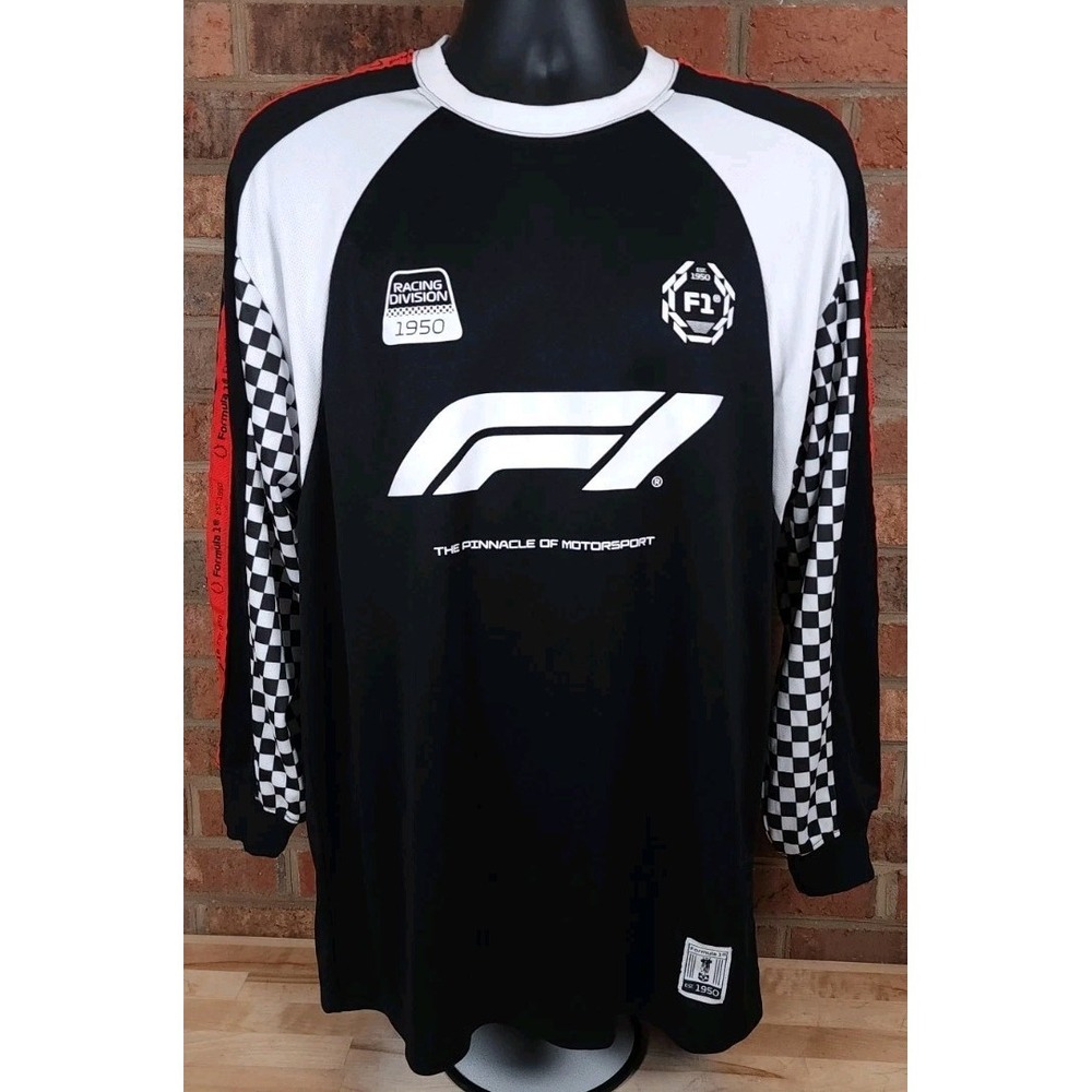 Formula 1 Racing Division Checkerboard Long Sleeve Jersey Shirt Mens Size Small